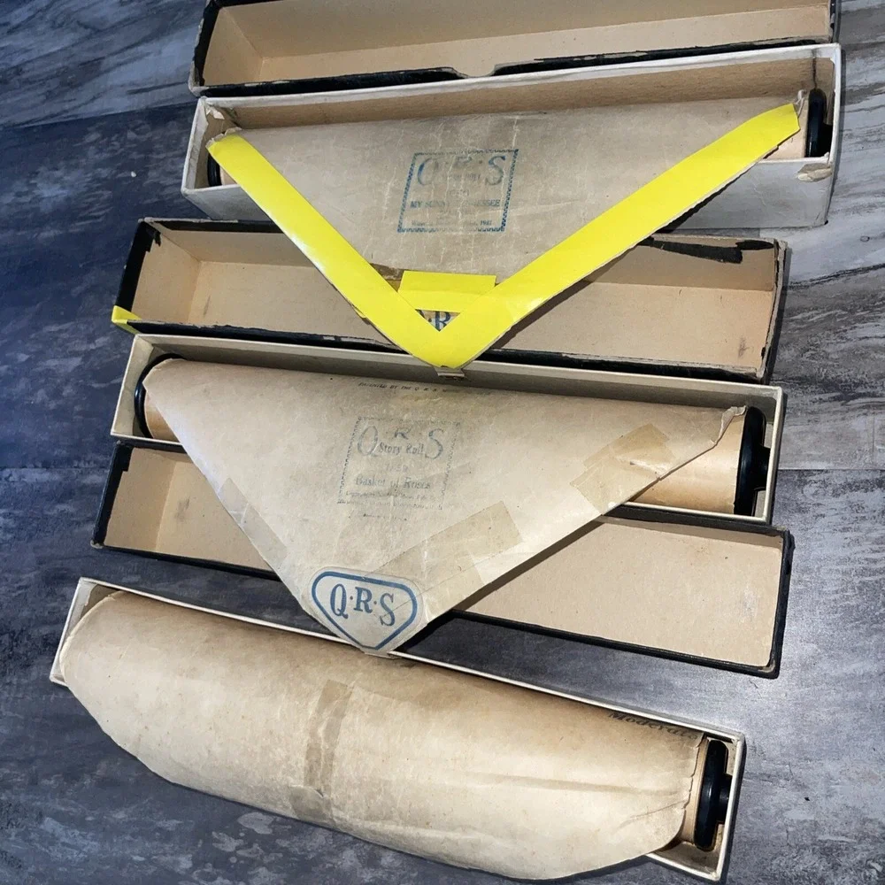Antique QRS Player Piano Word Rolls Lot of 22 All Original Boxes Labeled As Is